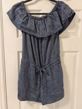 LOFT Blue Chambray Off-Shoulder Romper